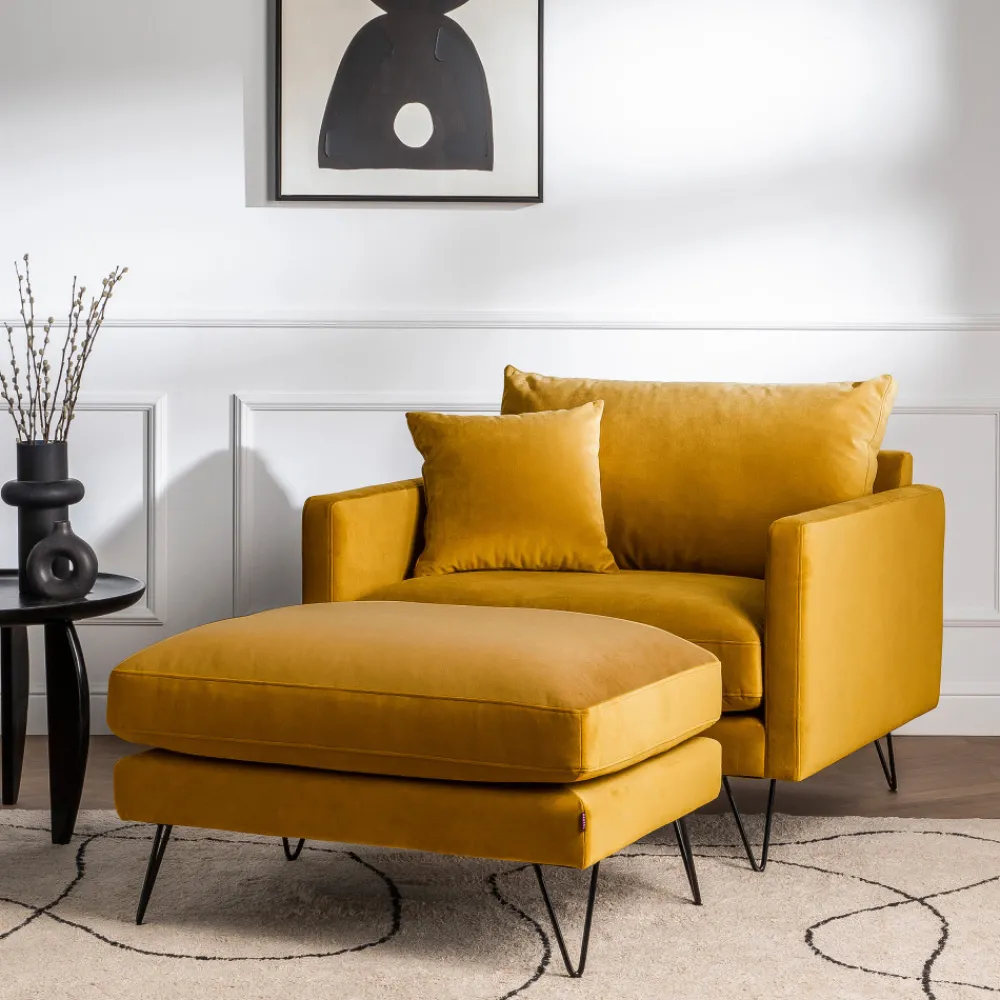 Drawer VILLABON Pouf en velours pieds épingles noirs
