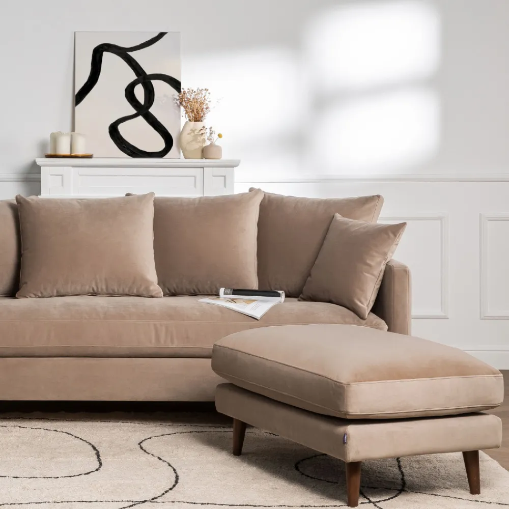 Drawer VILLABON Pouf en velours pieds bois foncé