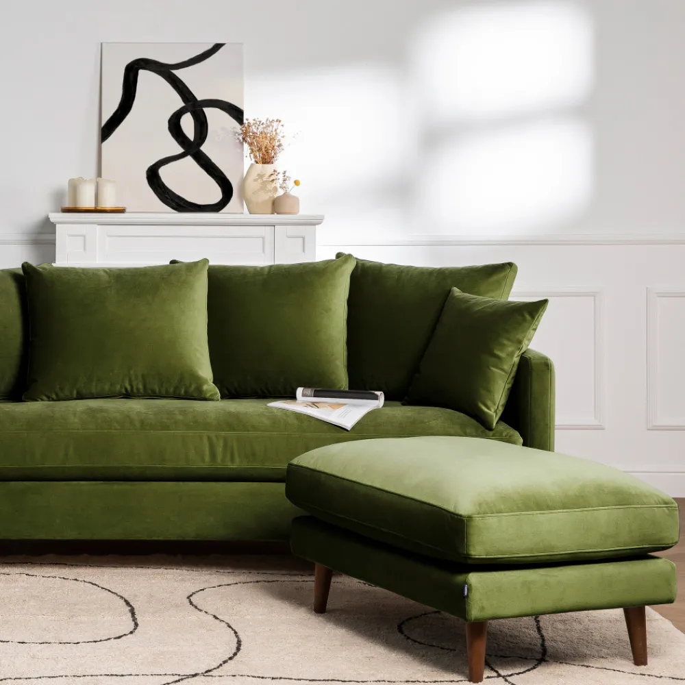 Drawer VILLABON Pouf en velours pieds bois foncé