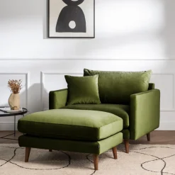 Drawer VILLABON Pouf en velours pieds bois foncé