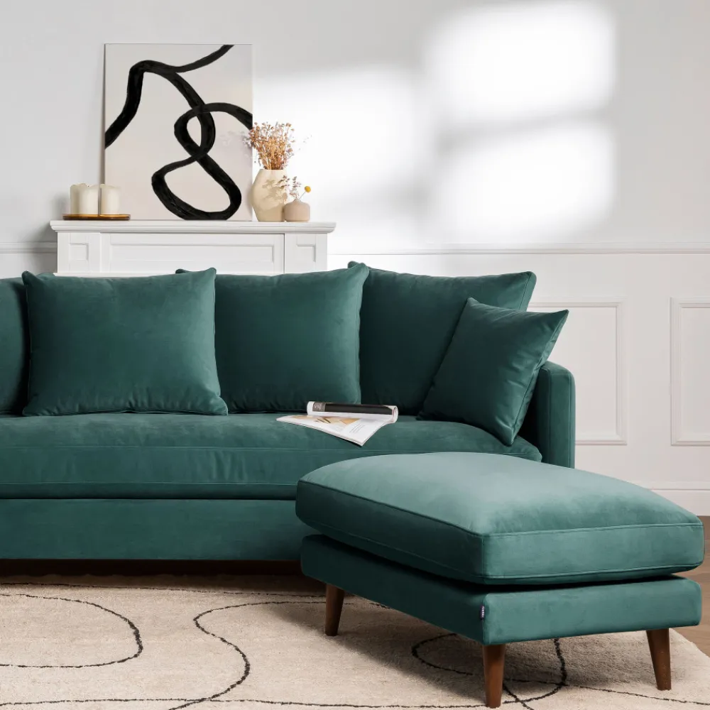 Drawer VILLABON Pouf en velours pieds bois foncé
