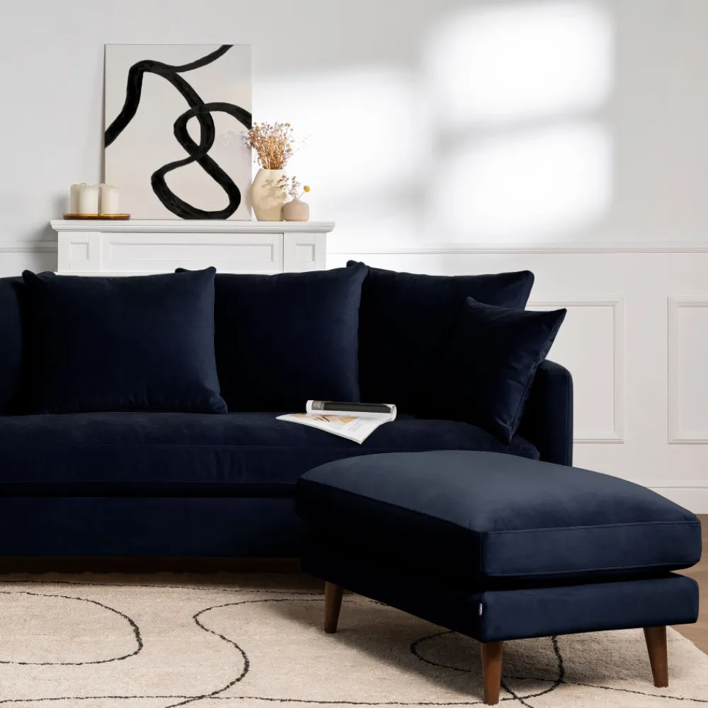 Drawer VILLABON Pouf en velours pieds bois foncé