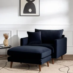 Drawer VILLABON Pouf en velours pieds bois foncé