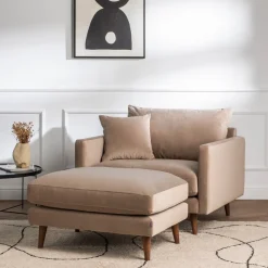 Drawer VILLABON Pouf en velours pieds bois foncé