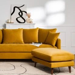Drawer VILLABON Pouf en velours pieds bois foncé