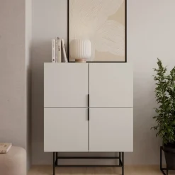 No name VINTARA Buffet haut 4 portes en bois et métal H128cm