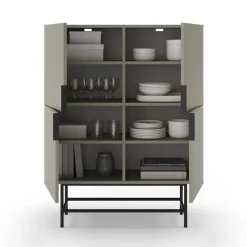 No name VINTARA Buffet haut 4 portes en bois et métal H128cm
