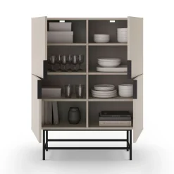 No name VINTARA Buffet haut 4 portes en bois et métal H128cm