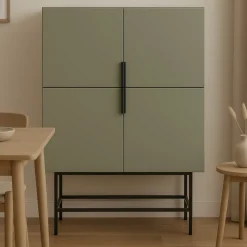 No name VINTARA Buffet haut 4 portes en bois et métal H128cm