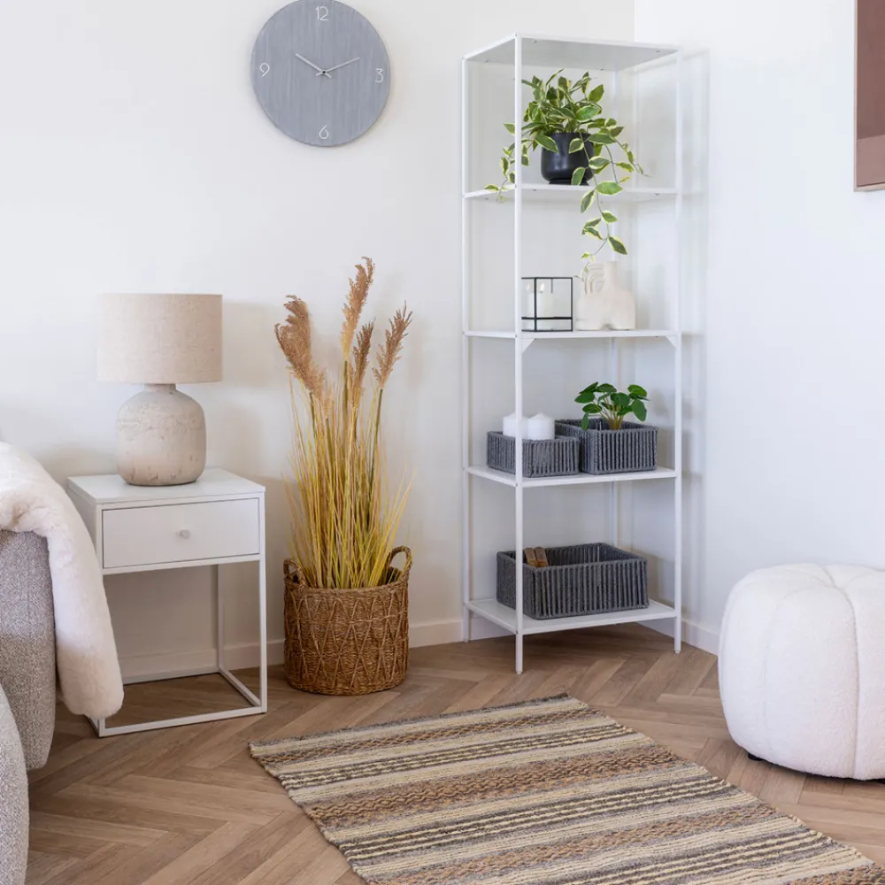 House Nordic VITA Table de chevet avec tiroir en bois et métal blanc