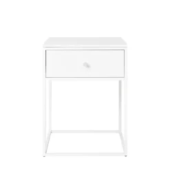 House Nordic VITA Table de chevet avec tiroir en bois et métal blanc