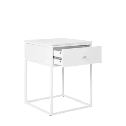 House Nordic VITA Table de chevet avec tiroir en bois et métal blanc