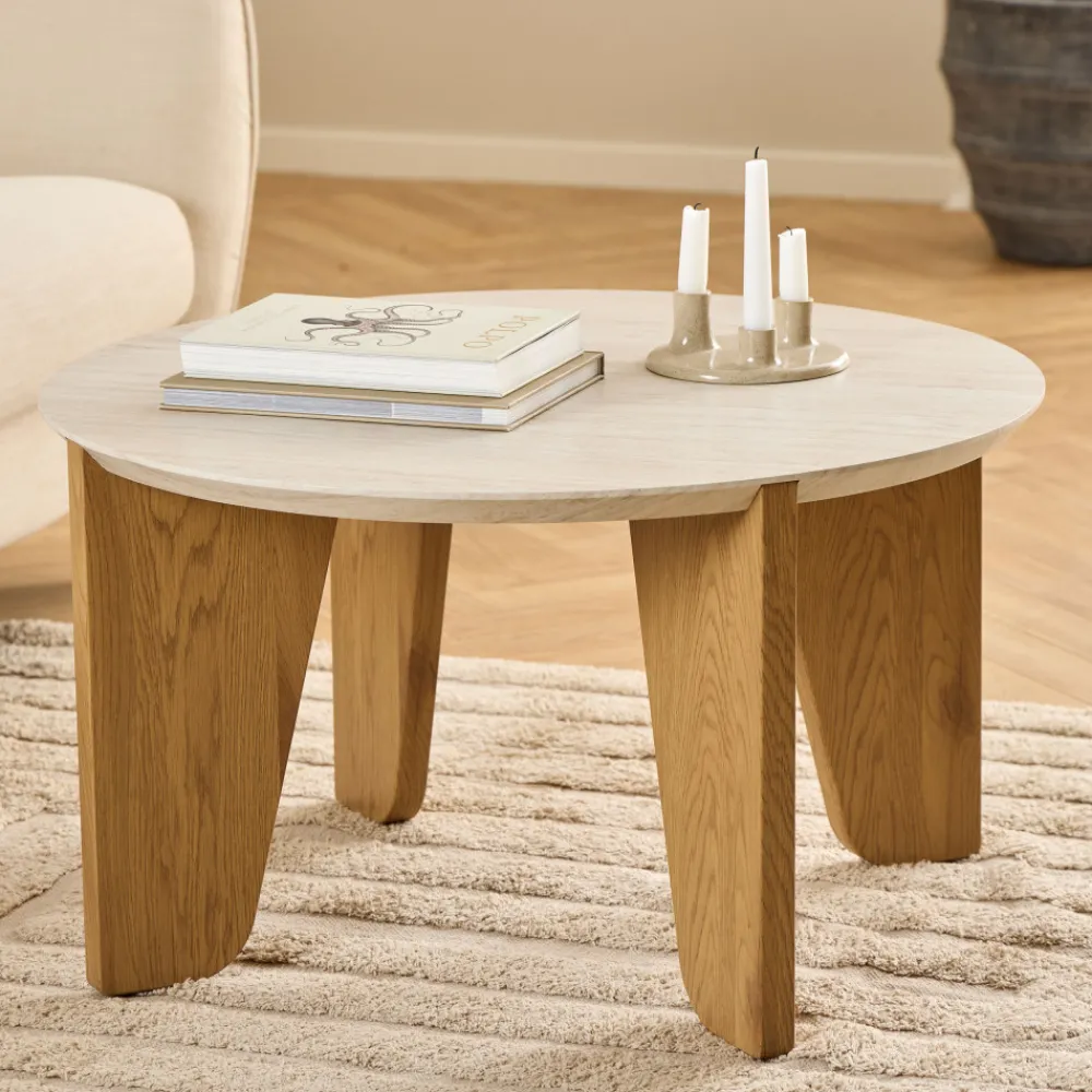 Drawer VIVO Table basse ronde en effet travertin ø80cm