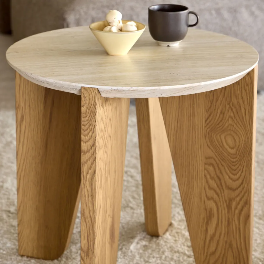 Drawer VIVO Table d'appoint ronde en effet travertin ø50cm