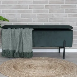 House Nordic WATFORD Banc avec coffre de rangement en velours et métal