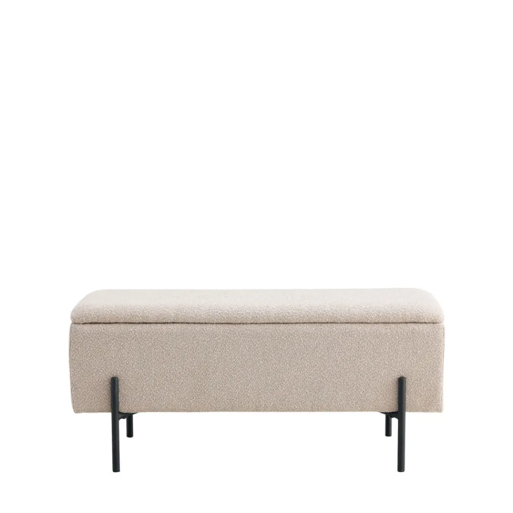 House Nordic WATFORD Banc coffre en tissu bouclette et métal L95cm