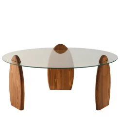Drawer WO Table basse ronde en verre trempé et bois ø90cm